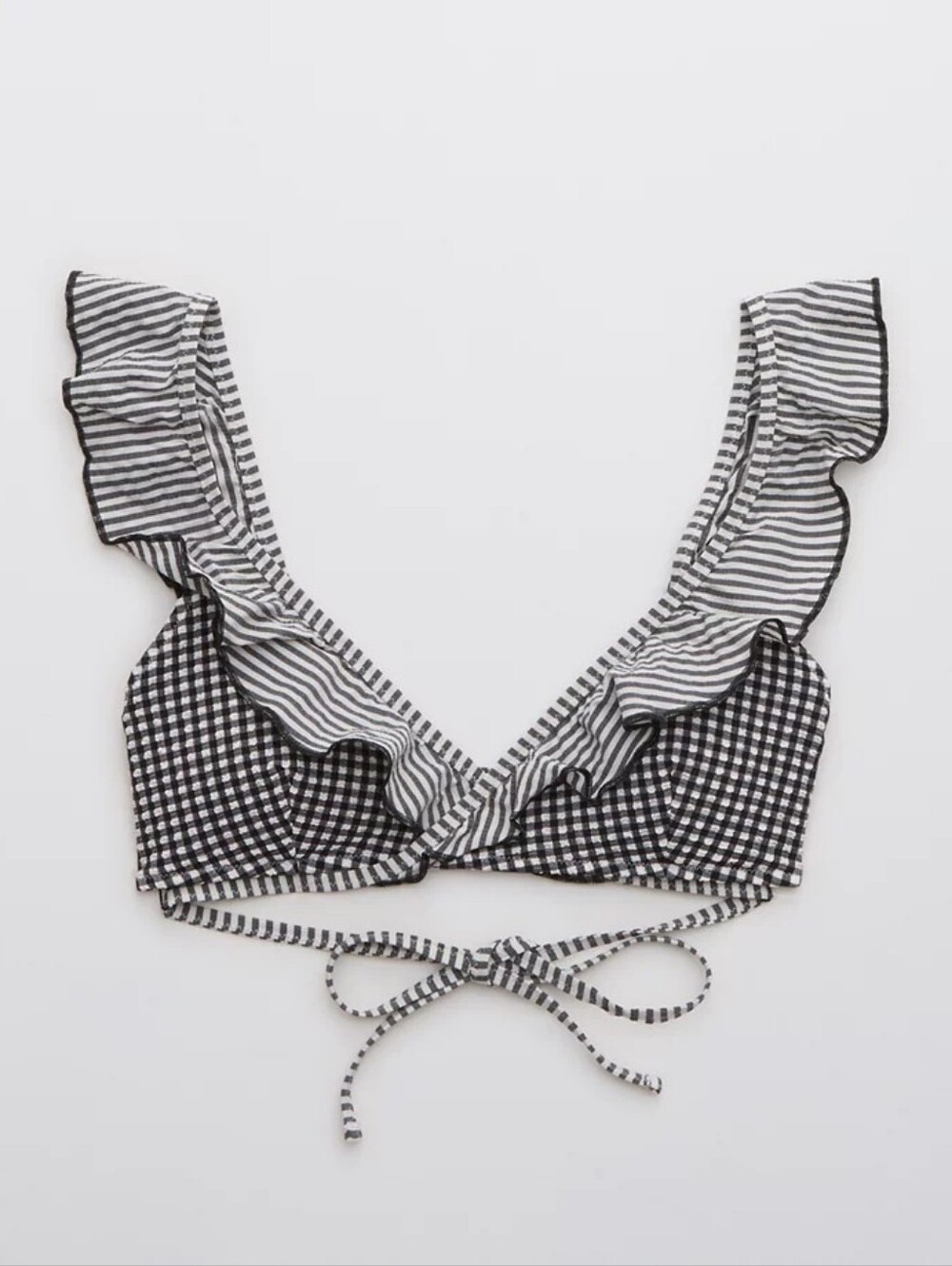 Like New! Aerie Seersucker Ruffle Wrap Bikini Top